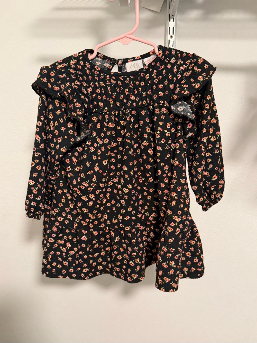 Zara Black Dress with Pink & Yellow Floral Print